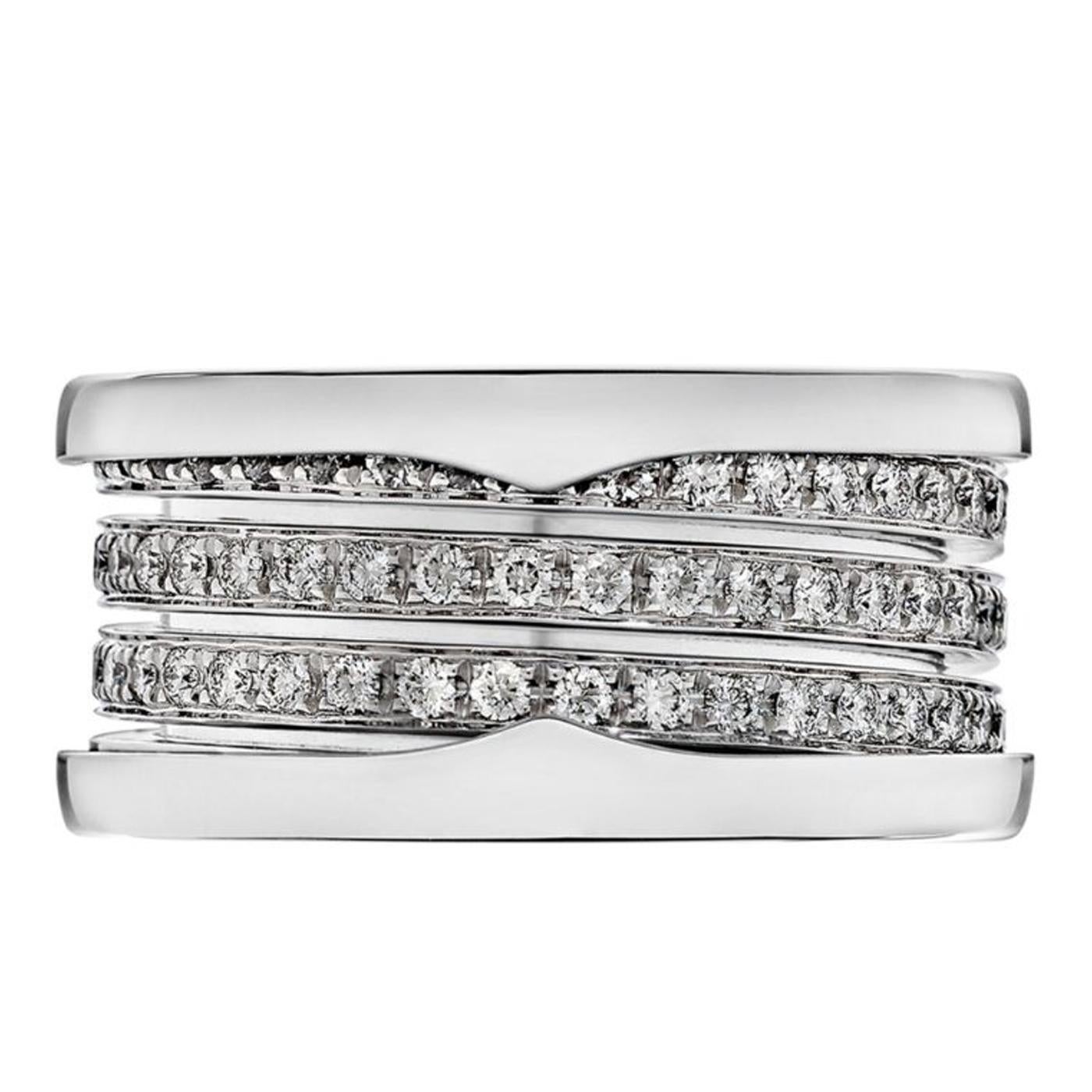 Brilliant Cut Bvlgari B.Zero1 18k White Gold 4-Band Ring with Pave Diamond Trim AN850556 For Sale
