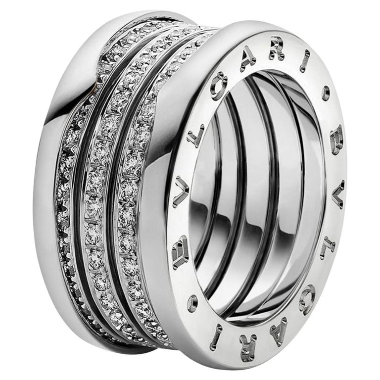Bvlgari 18k White Gold 4-Band Ring with Pave Diamond Trim AN850556  For Sale at 1stDibs