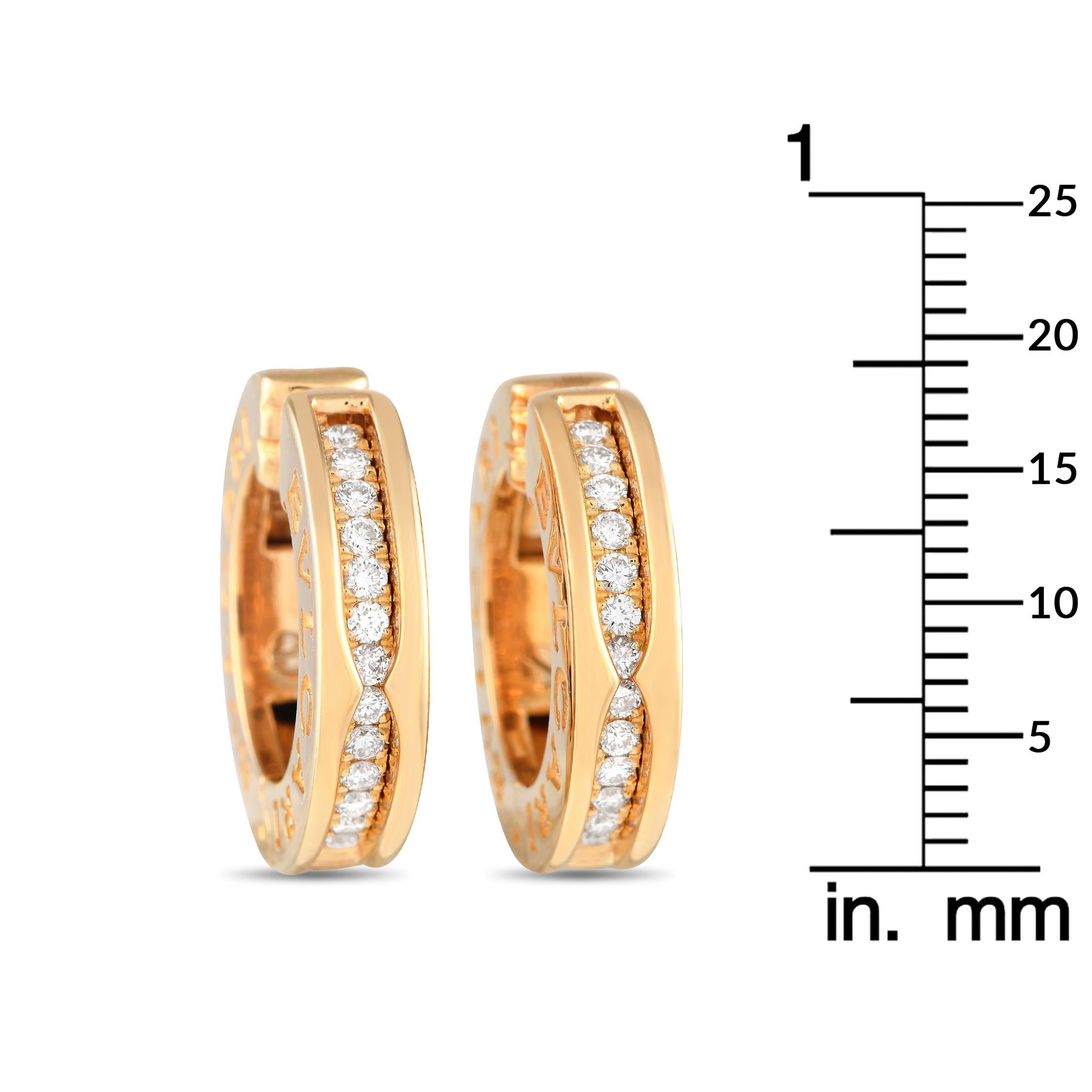 Round Cut Bvlgari B.zero1 18K Yellow Gold 0.18ct Diamond Huggie Hoop Earrings For Sale