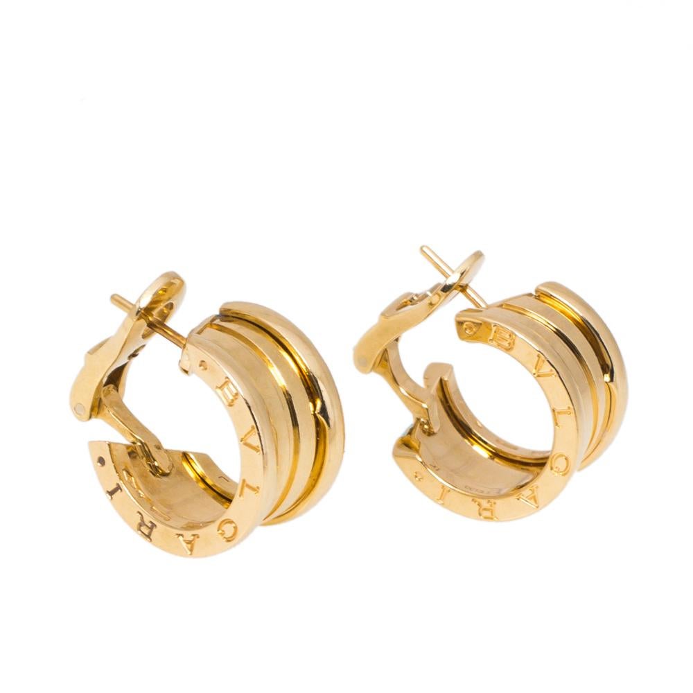 Bvlgari B.Zero1 18K Yellow Gold Hoop Earrings In Good Condition In Dubai, Al Qouz 2