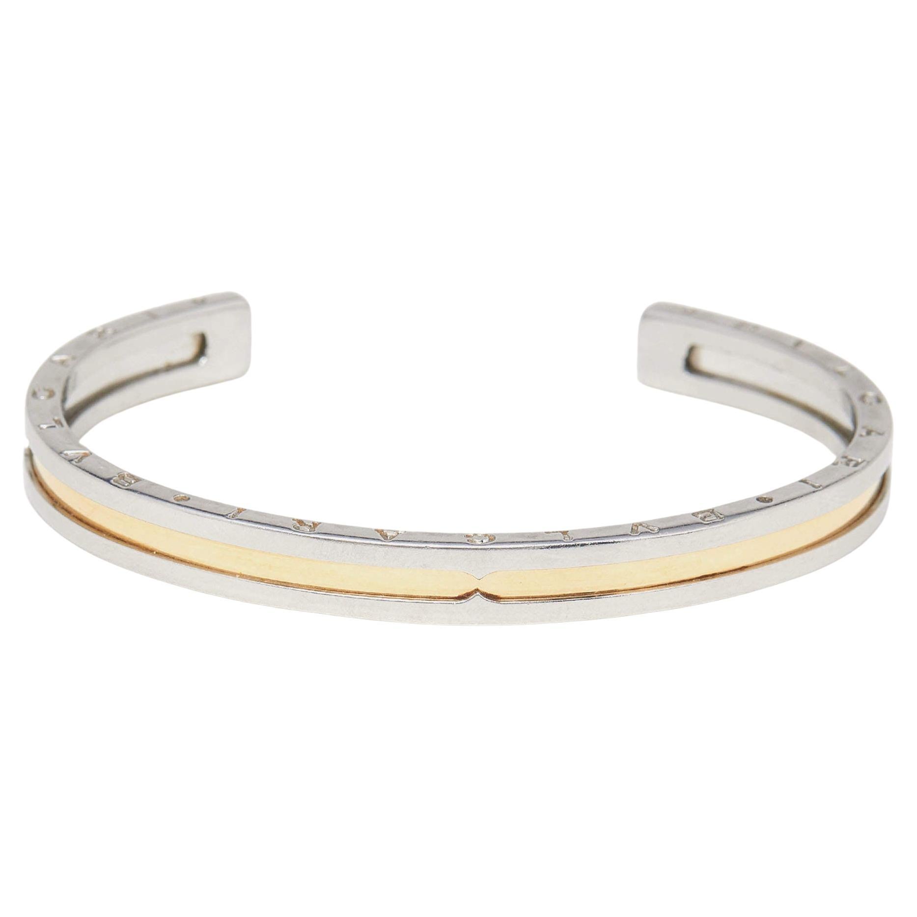 Bvlgari B.Zero1 18k Yellow Gold Stainless Steel Open Cuff Bracelet S For Sale