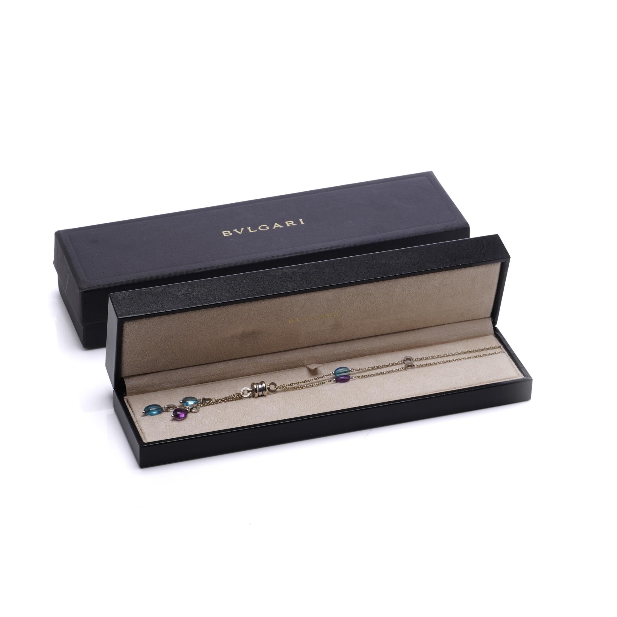 Bvlgari B.Zero1 Collar de oro blanco de 18 quilates con topacio azul y cabujones de amatista en venta 3