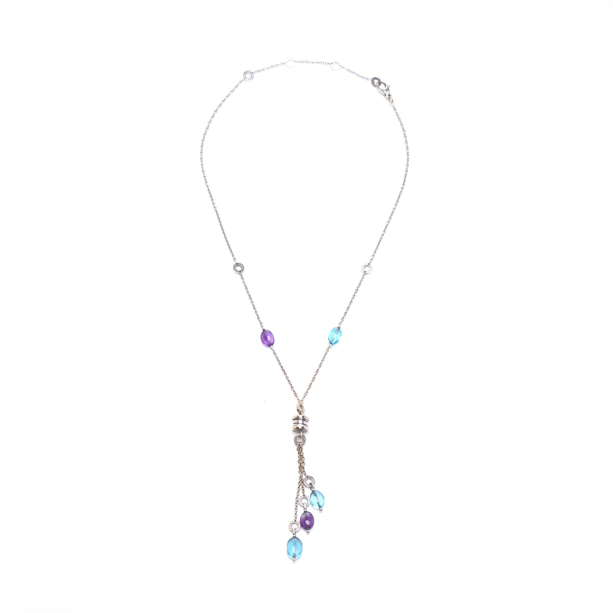 Bvlgari B.Zero1 Collar de oro blanco de 18 quilates con topacio azul y cabujones de amatista en venta 4