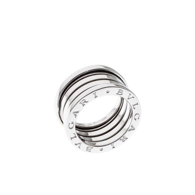 A popular style of Bvlgari, this B.Zero1 ring is meant to add a subtle charm and elegance to your look. It has been meticulously crafted from 18K white gold. The ring comes with 4 bands and classic label engraving. Redefining sophisticated style and