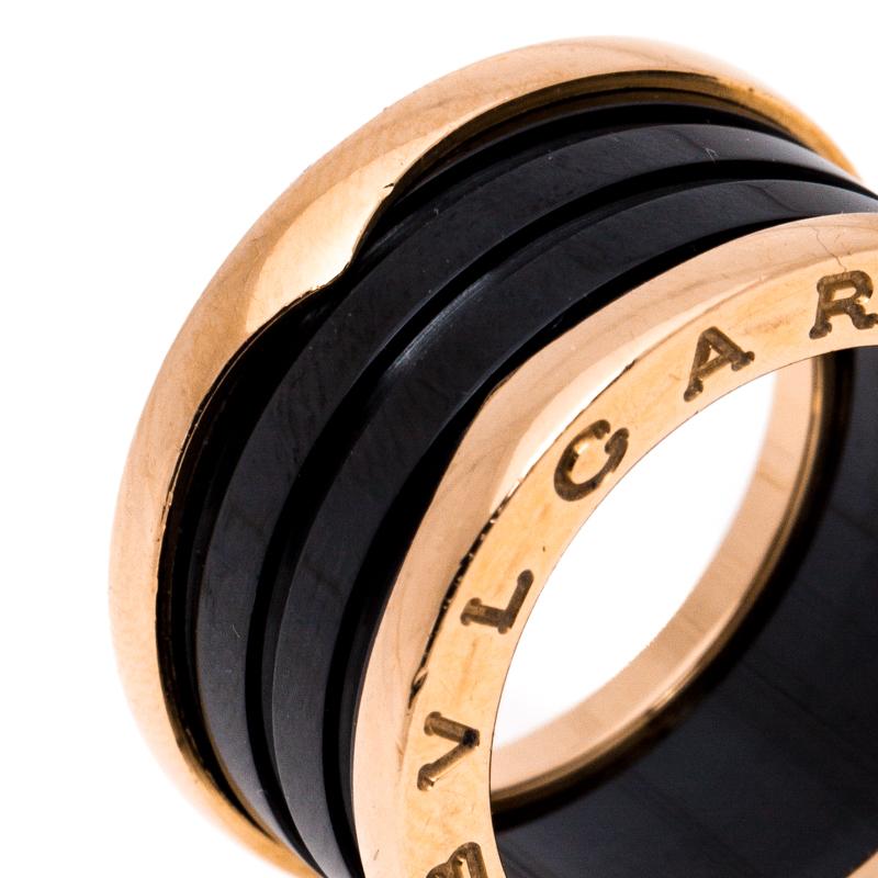 Contemporary Bvlgari B.Zero1 4-Band Black Ceramic 18K Rose Gold Band Ring Size 51