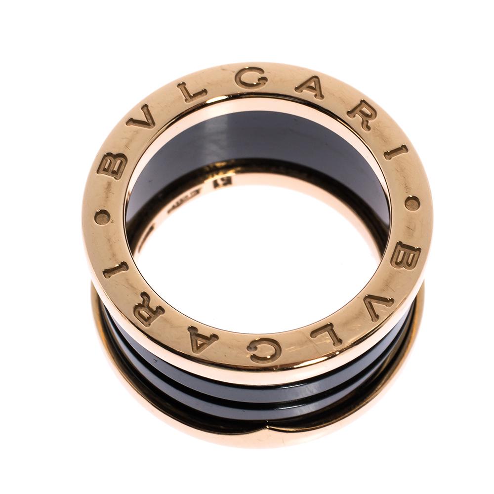 Contemporary Bvlgari B.Zero1 4-Band Black Ceramic 18K Rose Gold Band Ring Size 51