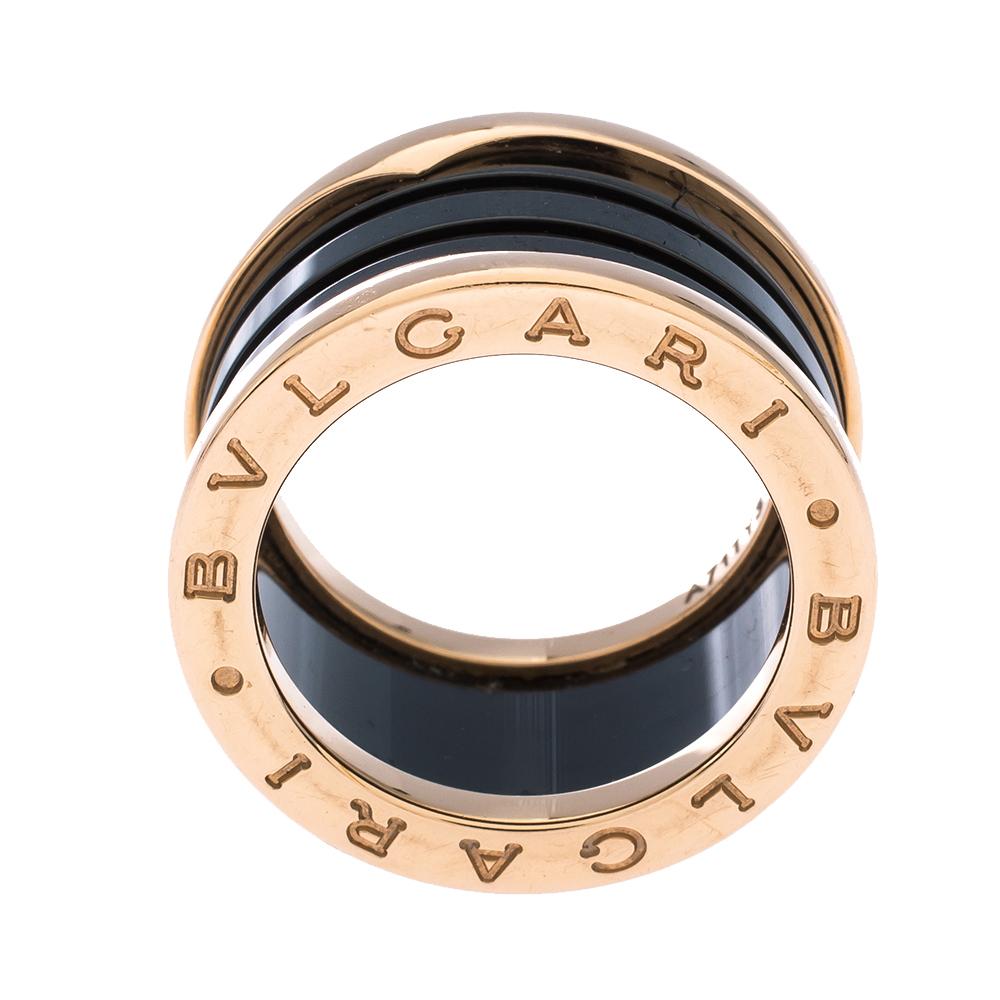 Bvlgari B.Zero1 4-Band Black Ceramic 18K Rose Gold Band Ring Size 51 In Good Condition In Dubai, Al Qouz 2