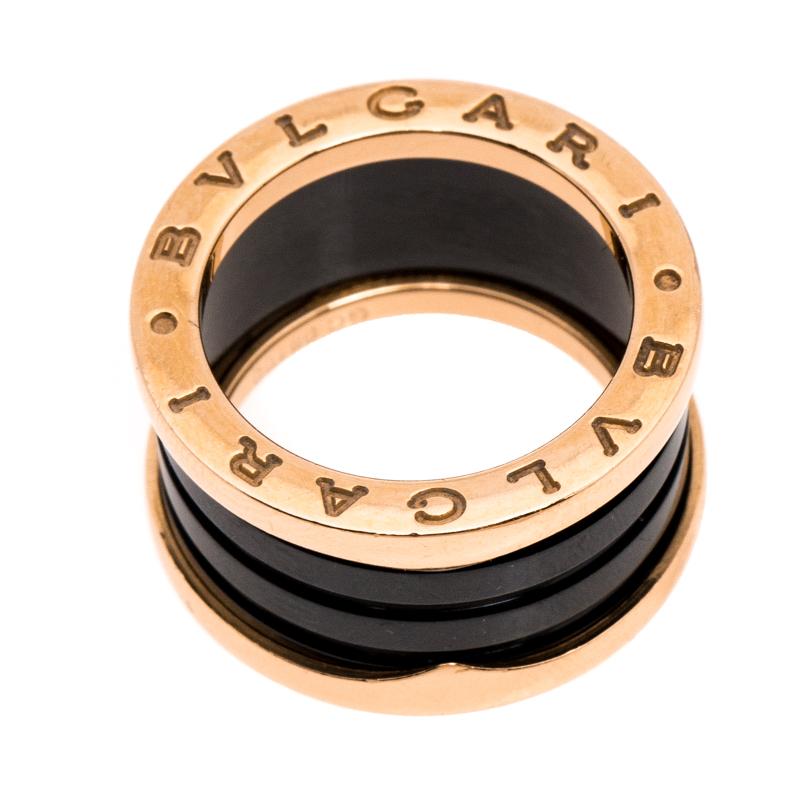 Bvlgari B.Zero1 4-Band Black Ceramic 18K Rose Gold Band Ring Size 51 1