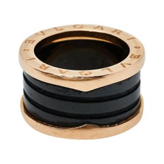 Bvlgari B.Zero1 4-Band Black Ceramic 18K Rose Gold Band Ring Size 51