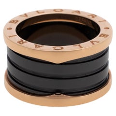 Bvlgari B.Zero1 4-Band Black Ceramic 18K Rose Gold Band Ring Size 52