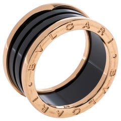 Bvlgari B.Zero1 4-Band Black Ceramic 18K Rose Gold Band Ring Size 62