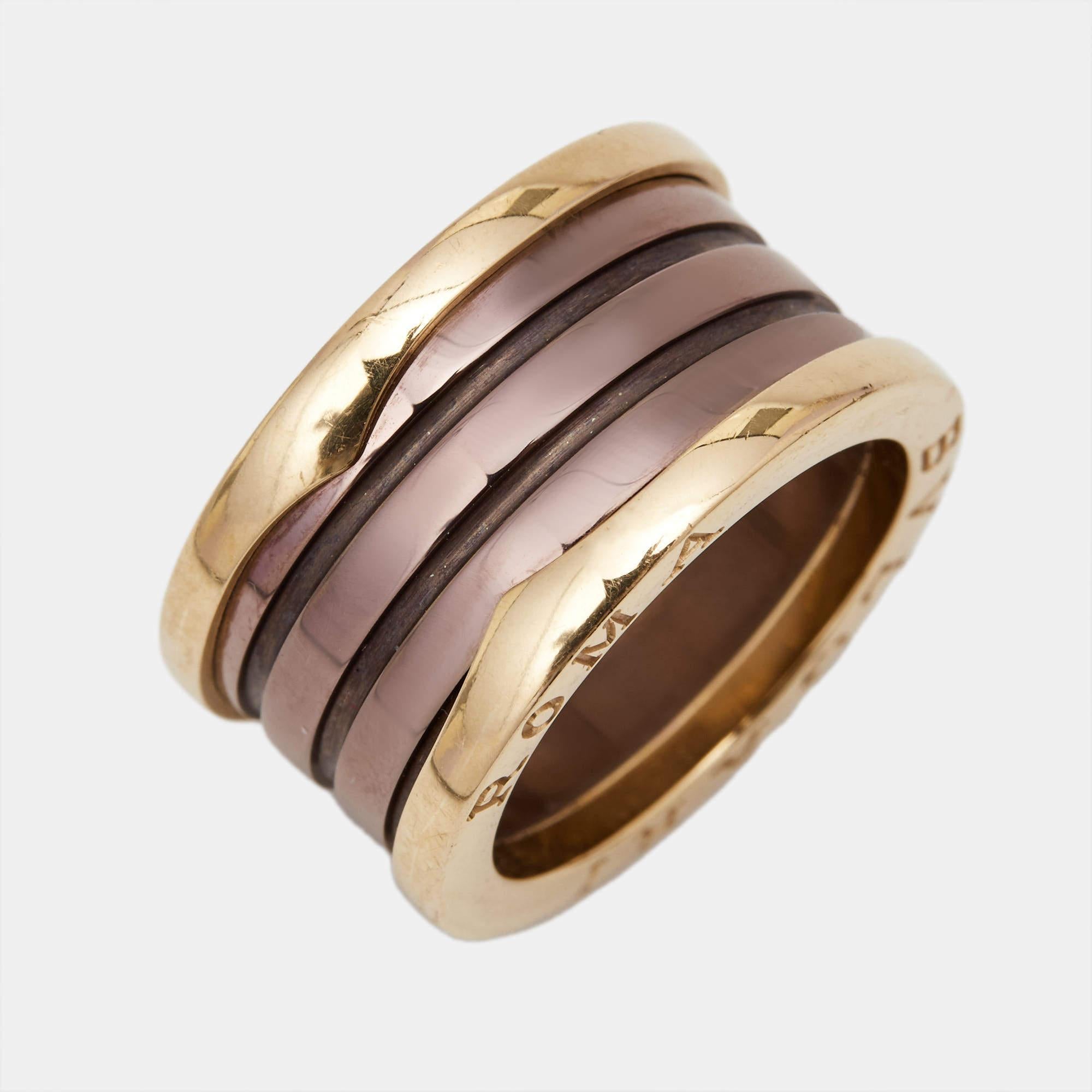 Bvlgari B.Zero1 4-Band Bronze Ceramic 18k Rose Gold Ring Size 54 1
