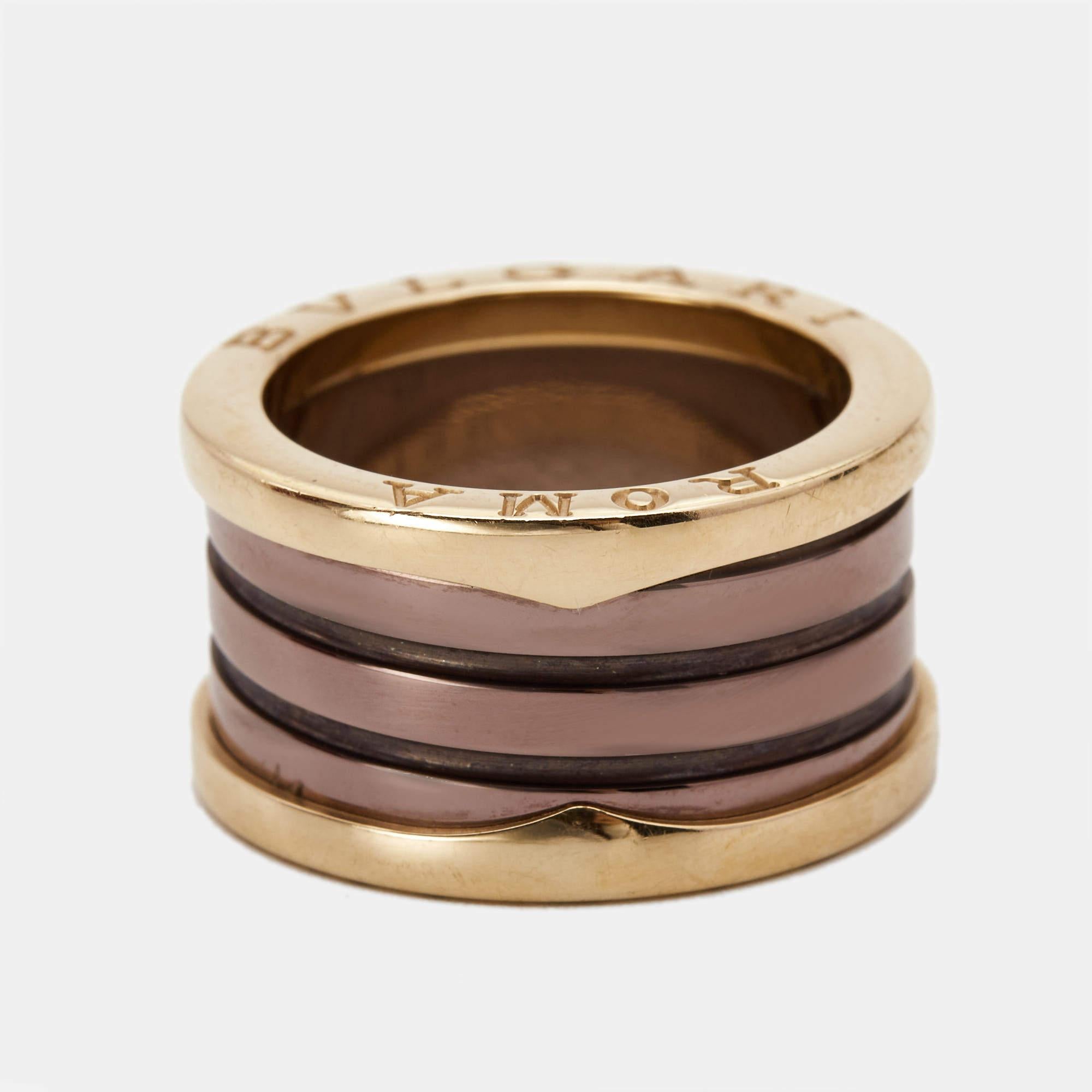 Bvlgari B.Zero1 4-Band Bronze Ceramic 18k Rose Gold Ring Size 54 3