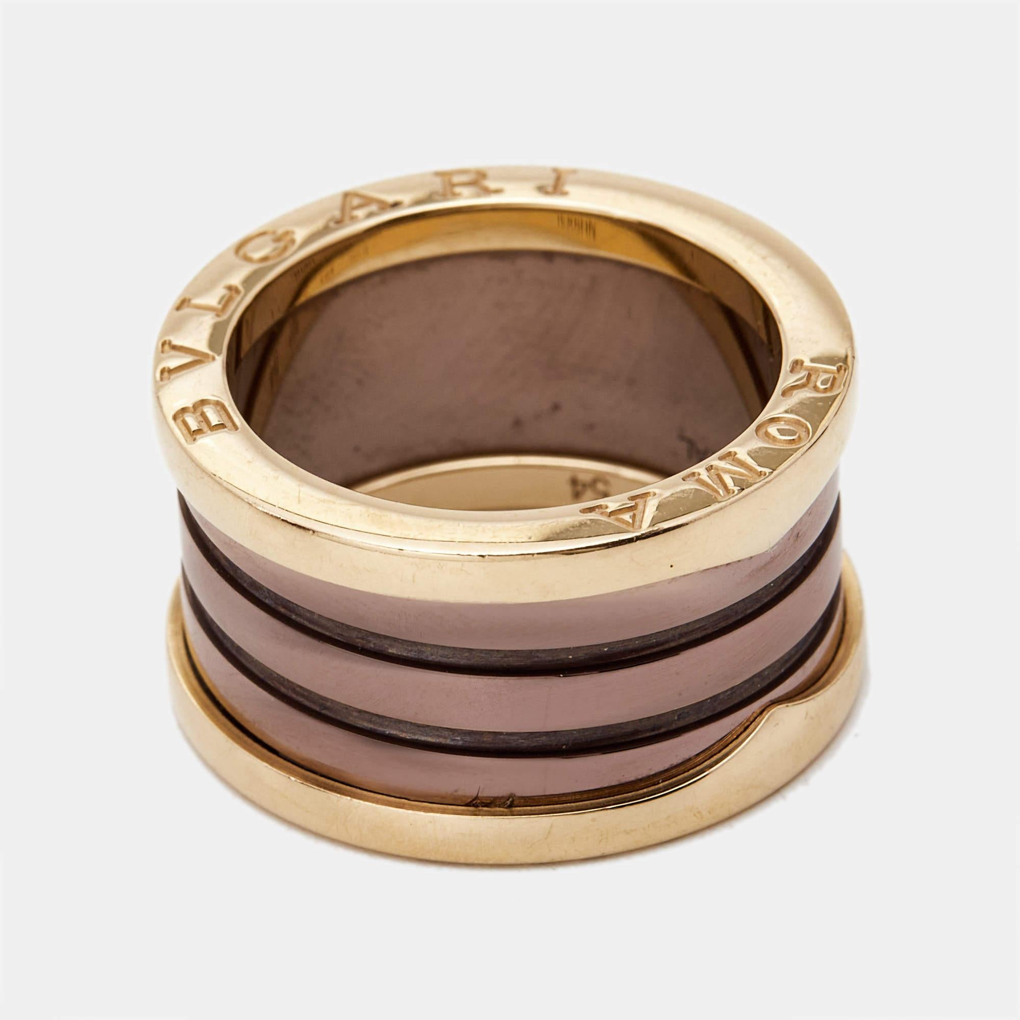 Bvlgari B.Zero1 4-Band Bronze Ceramic 18k Rose Gold Ring Size 54 4
