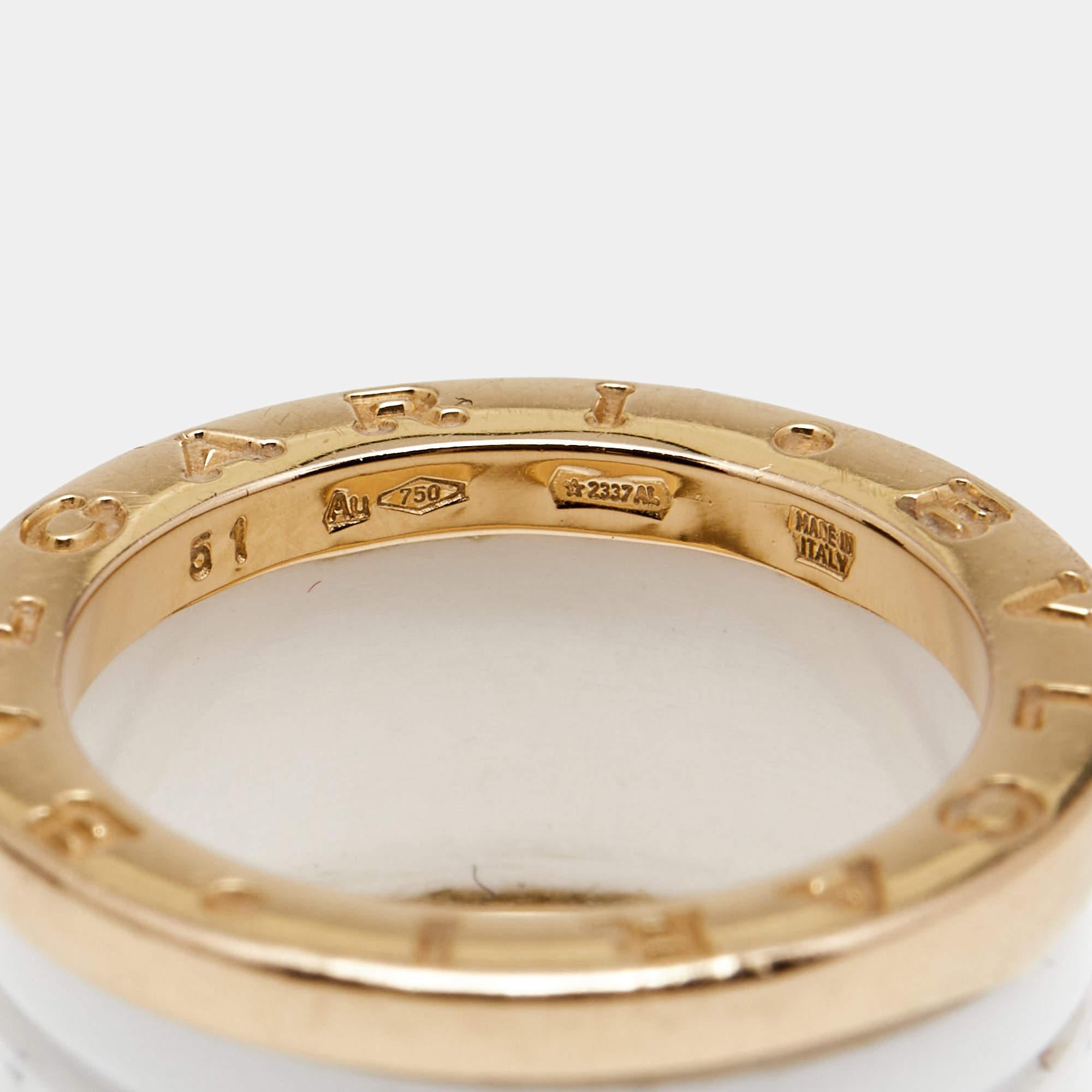 Bvlgari B.Zero1, bague à 4 anneaux en céramique et or rose 18 carats, taille 51 en vente 3