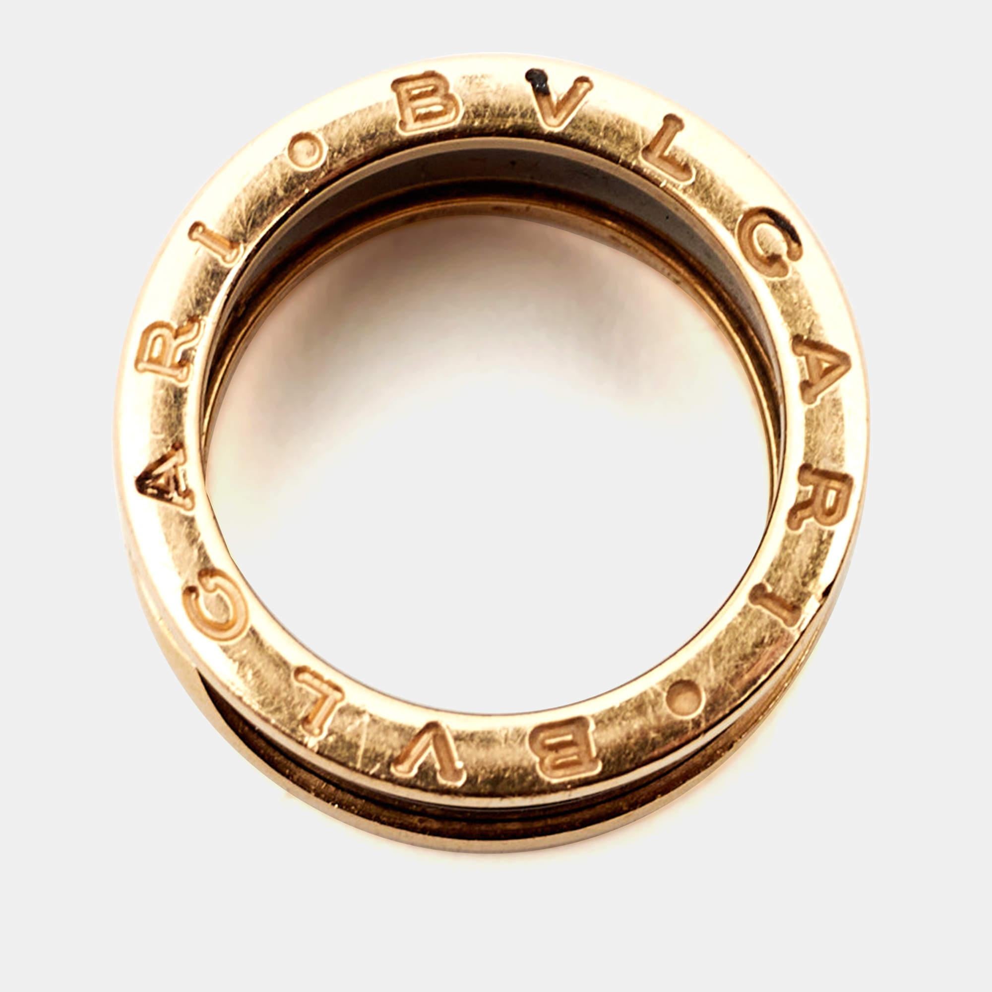 Bvlgari B.Zero1 4-Band Ceramic 18k Rose Gold Ring Size 52 For Sale 1
