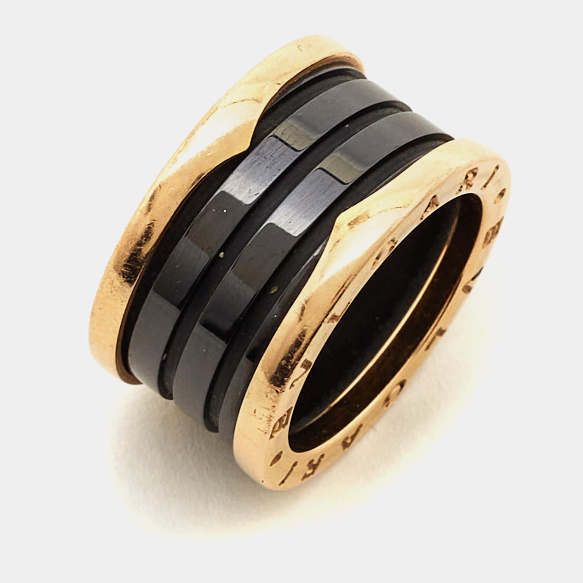 Bvlgari B.Zero1 4-Band Ceramic 18k Rose Gold Ring Size 52 For Sale 3
