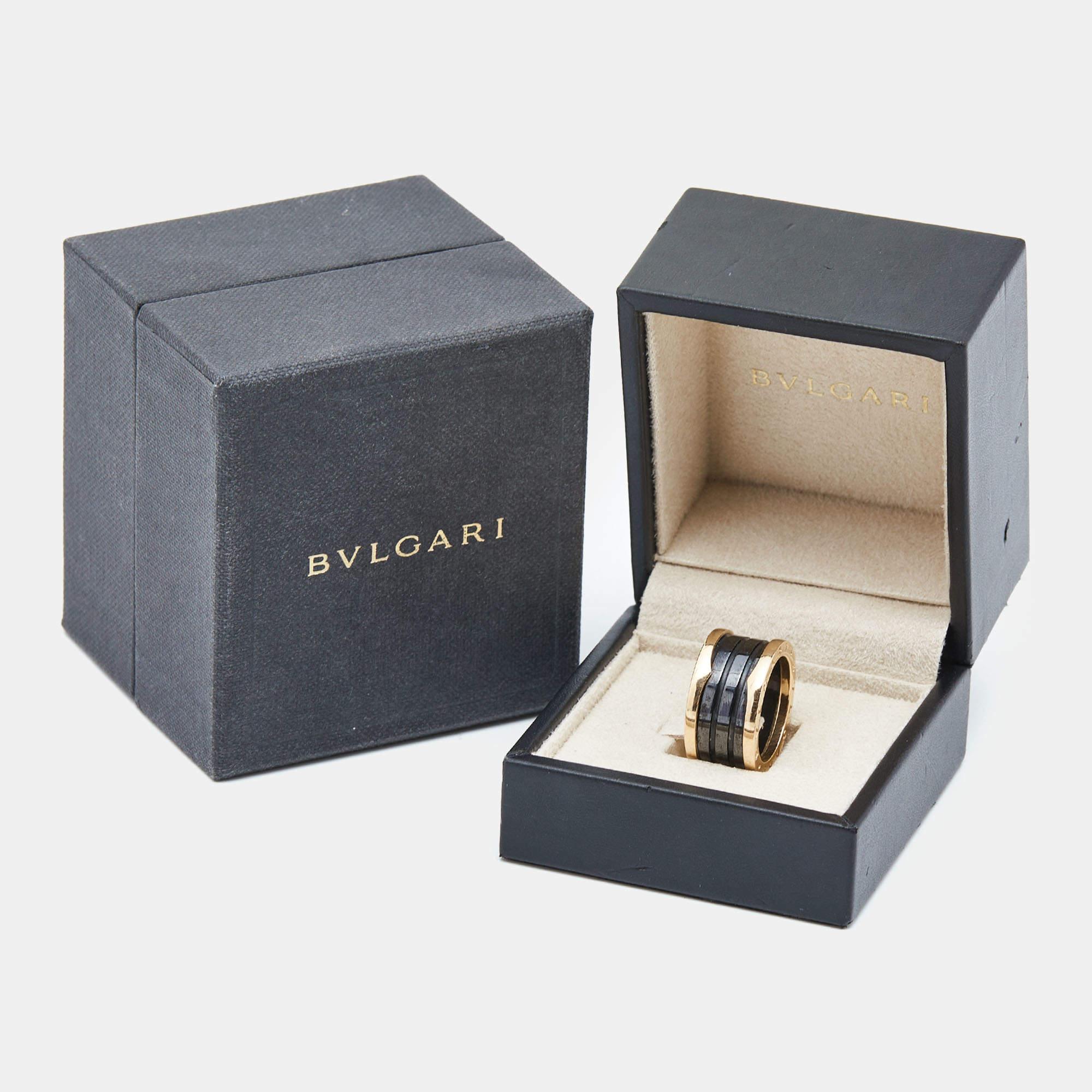 Bvlgari B.Zero1 4-Band Ceramic 18k Rose Gold Ring Size 55 For Sale 2