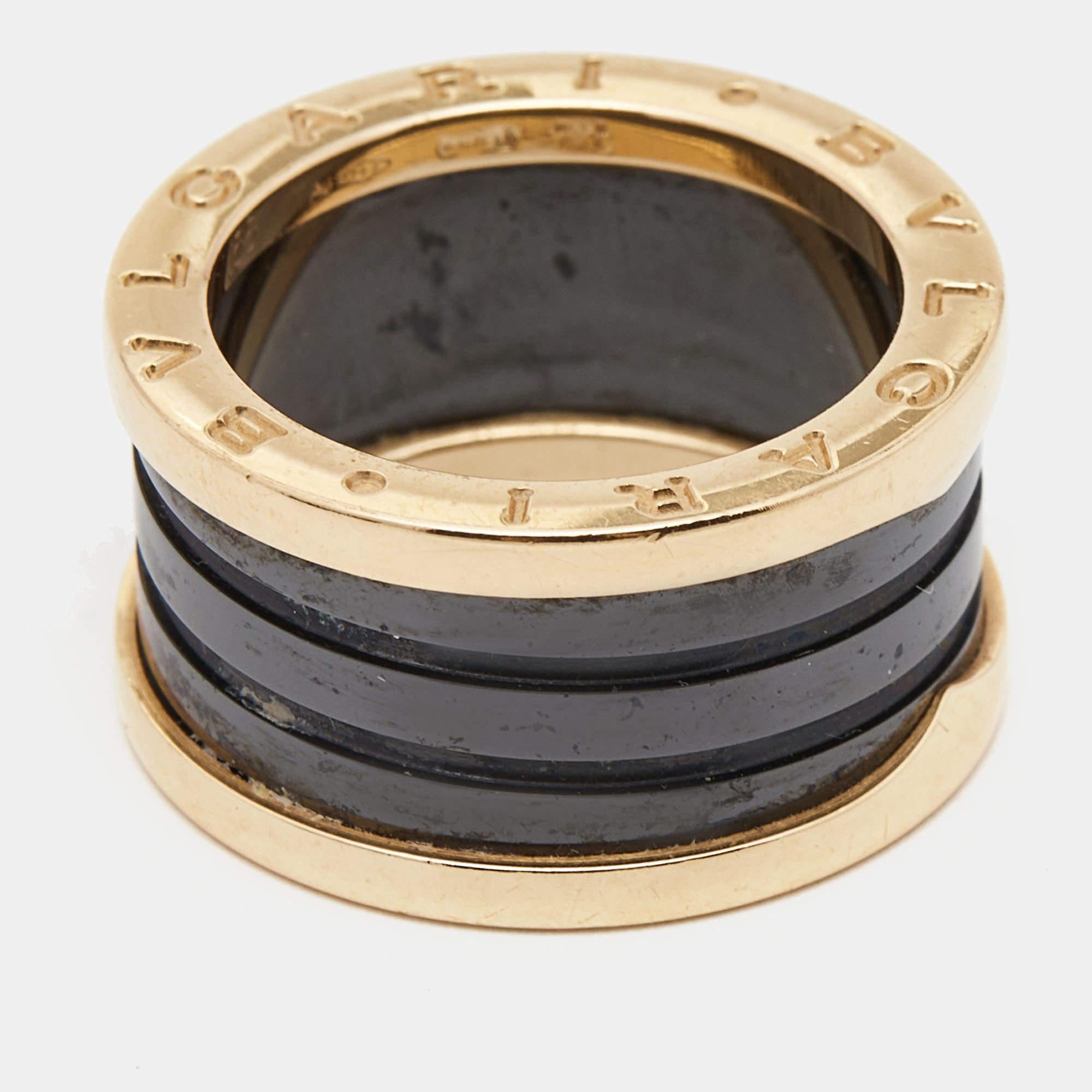 Bvlgari B.Zero1 4-Band Ceramic 18k Rose Gold Ring Size 55 For Sale 3