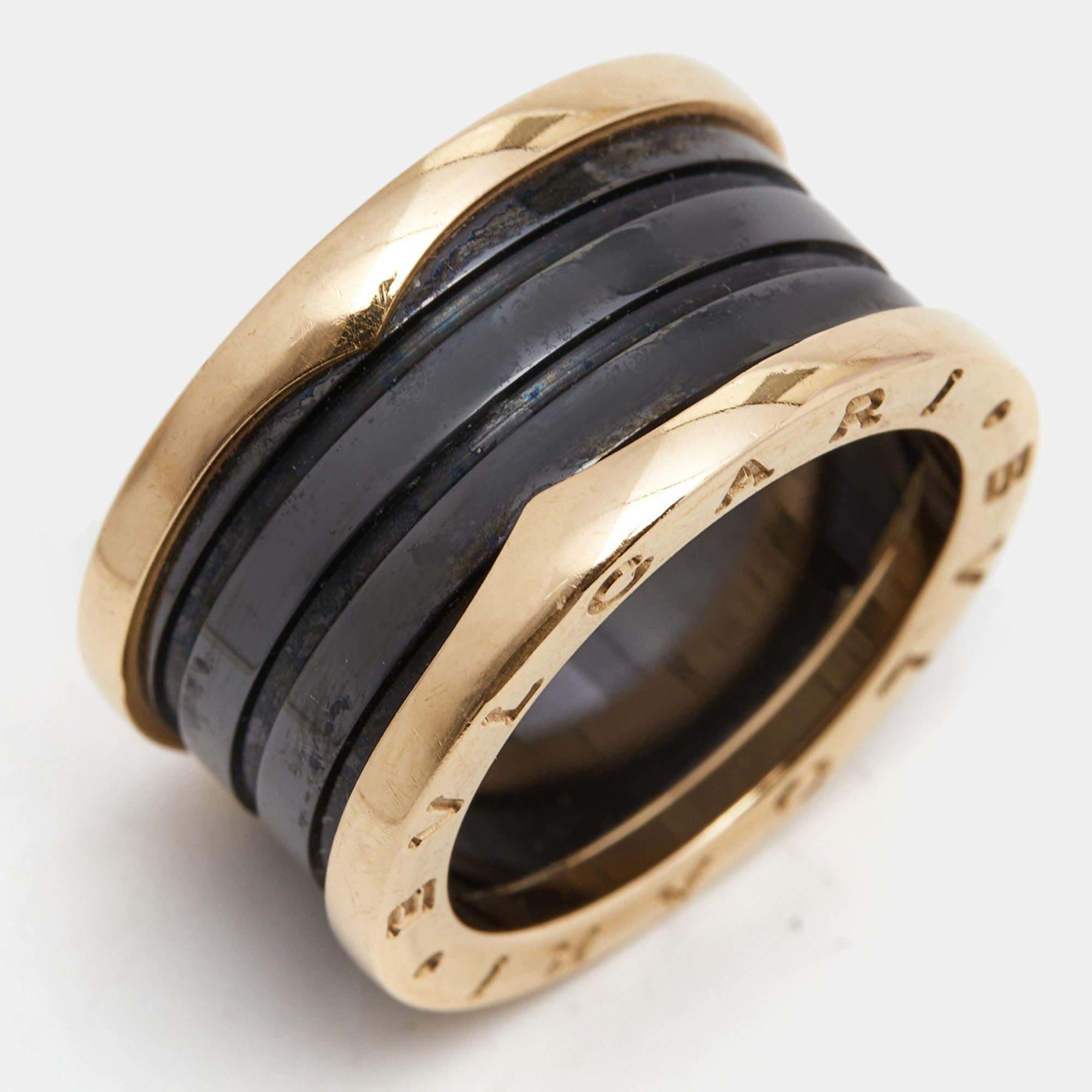 Bvlgari B.Zero1 4-Band Ceramic 18k Rose Gold Ring Size 55 For Sale 4