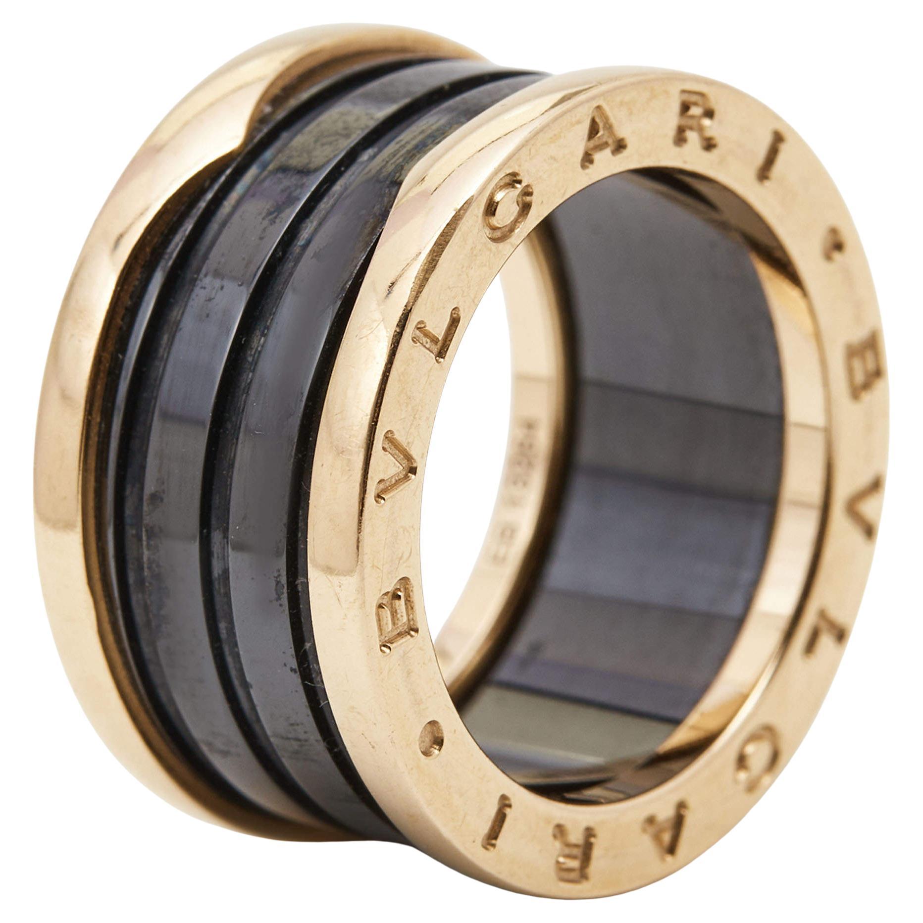 Bvlgari B.Zero1 4-Band Ceramic 18k Rose Gold Ring Size 55 For Sale