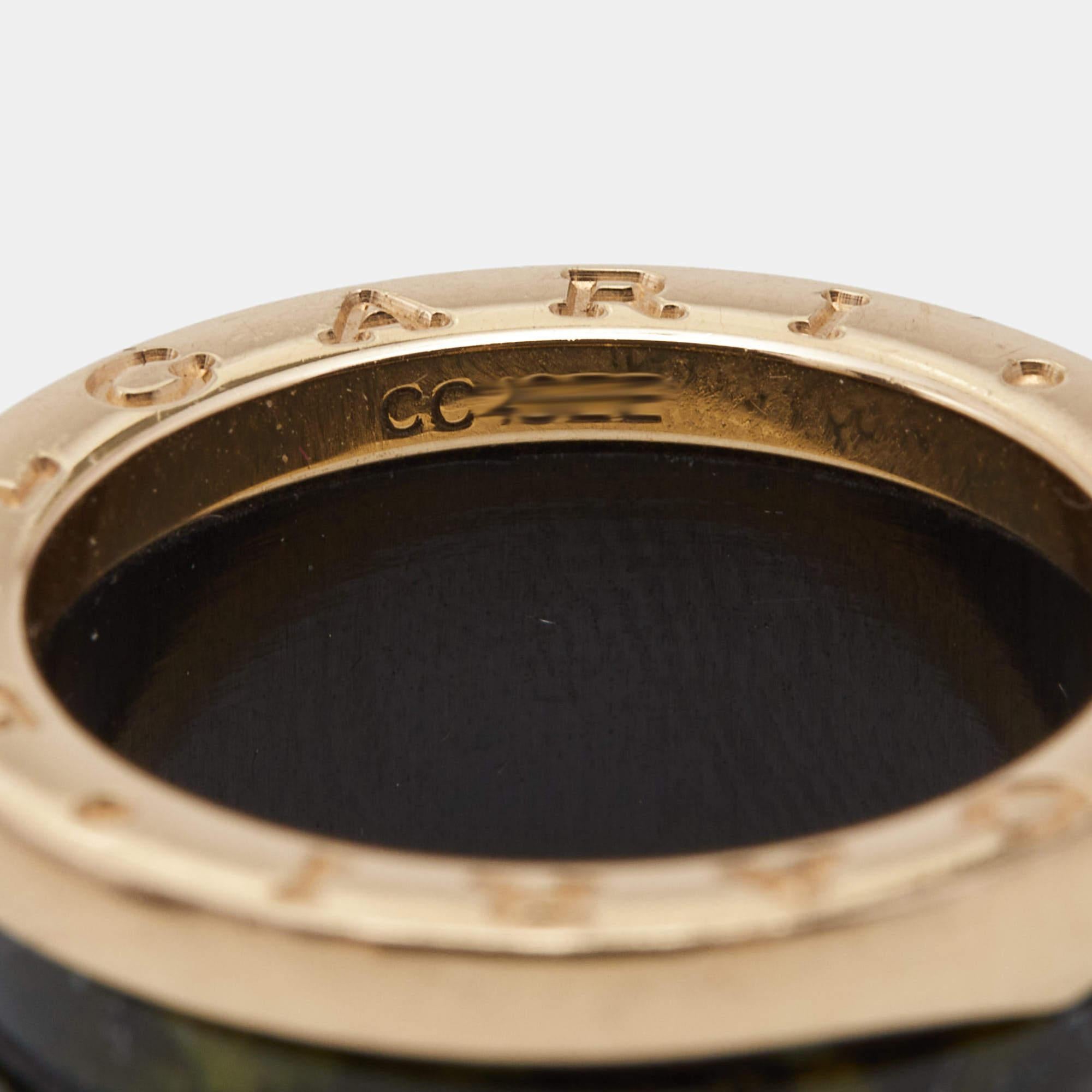 Women's Bvlgari B.Zero1 4-Band Green Marble 18k Rose Gold Ring Size 52 For Sale