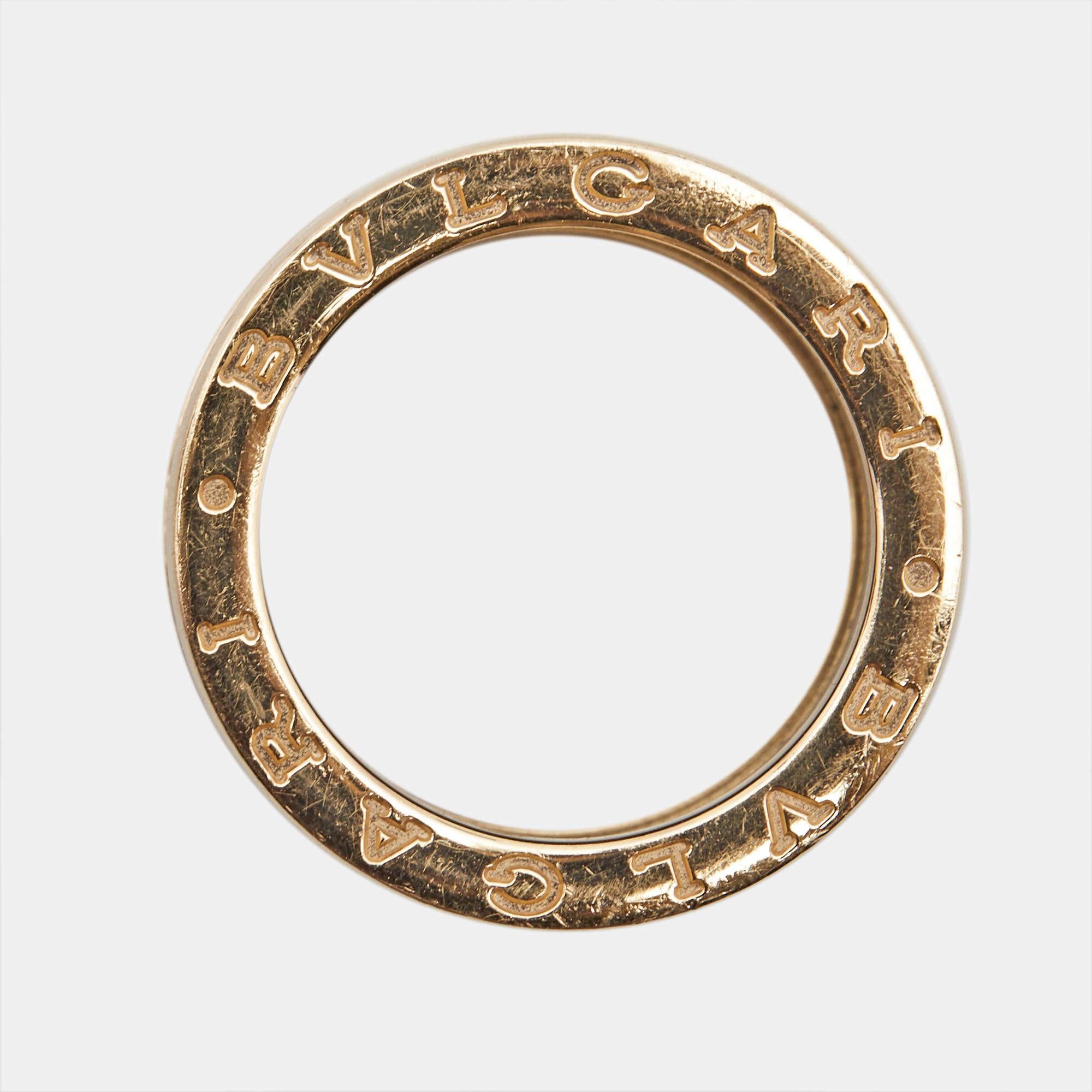 Bvlgari B.Zero1 4-Band Green Marble 18k Rose Gold Ring Size 52 For Sale 1