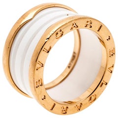 Bvlgari B.Zero1 4 Band White Ceramic 18k Rose Gold Ring Size 52