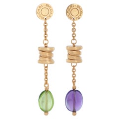 Bvlgari Boucles d'oreilles en goutte B.Zero1 en or jaune 18 carats avec améthyste et péridots