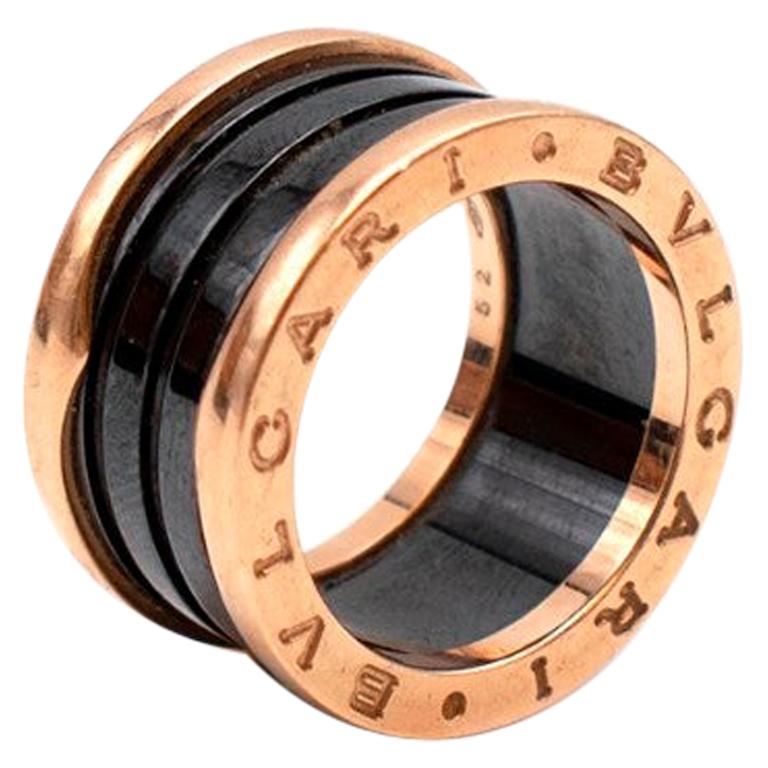 Bvlgari B.Zero1 Black and Rose Gold Enamel Ring - Size 52