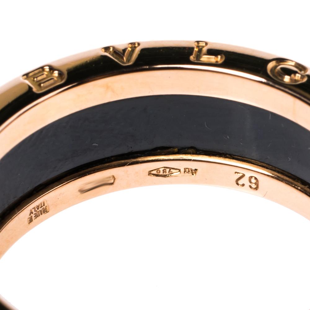 Bvlgari B.Zero1 Black Ceramic 18K Rose Gold 2-Band Ring Size 62 1
