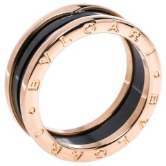 Bvlgari B.Zero1 Black Ceramic 18K Rose Gold 2-Band Ring Size 62