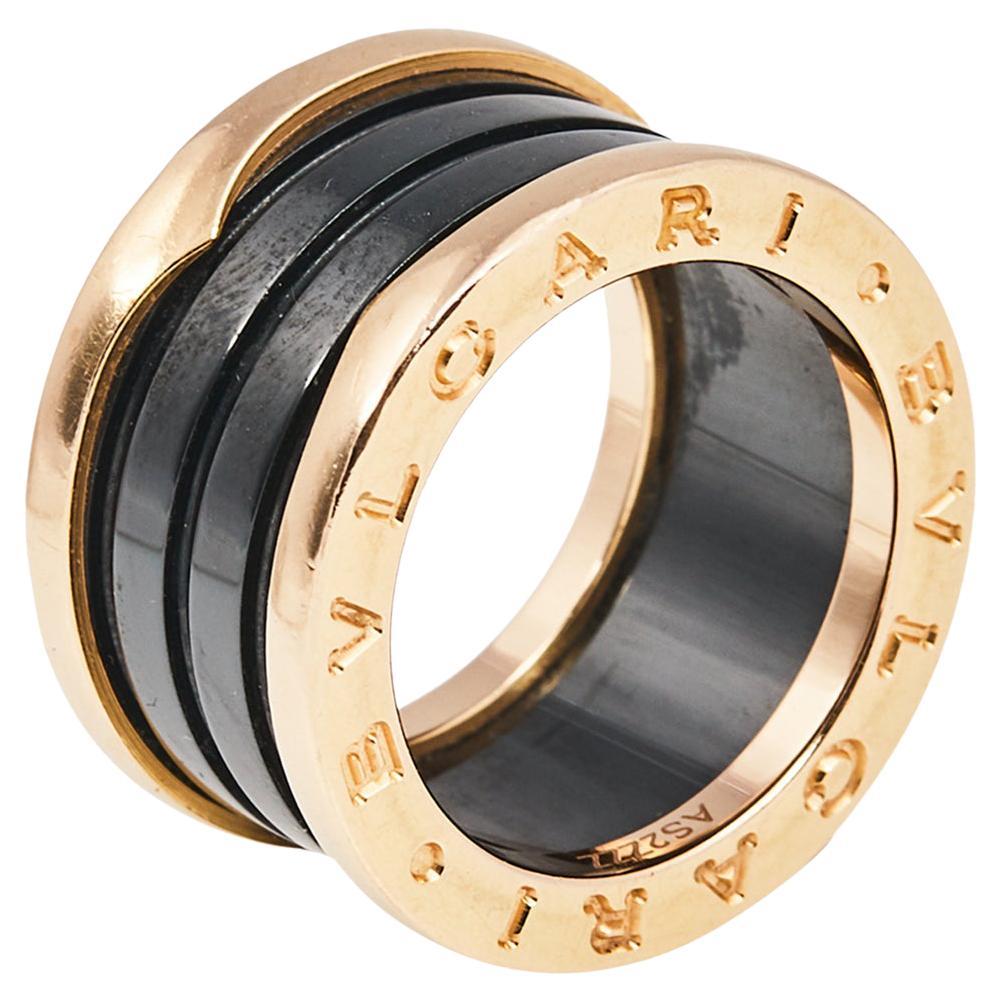 Bvlgari B.Zero1 Black Ceramic 18K Rose Gold 4- Band Ring Size 49