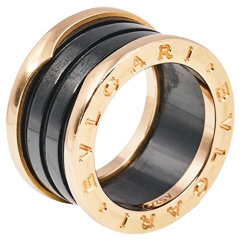 spectrum Carry kalmeren Bvlgari B.Zero1 Black Ceramic 18K Rose Gold 4- Band Ring Size 49 For Sale  at 1stDibs