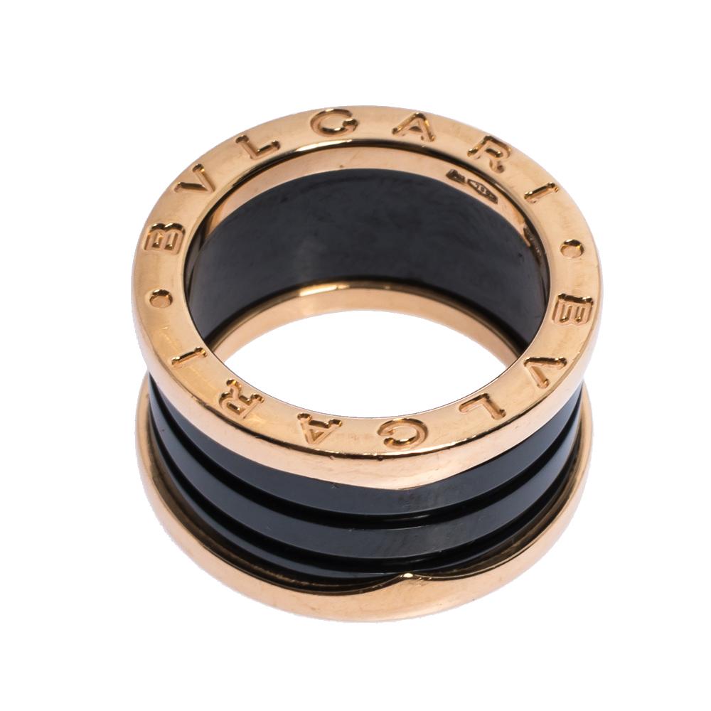 Bvlgari B.Zero1 Black Ceramic 18K Rose Gold 4-Band Ring Size 50 In Good Condition In Dubai, Al Qouz 2