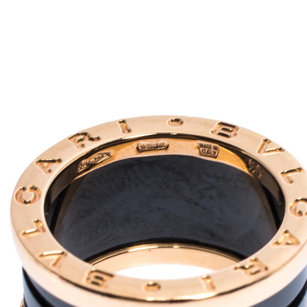 Women's Bvlgari B.Zero1 Black Ceramic 18K Rose Gold 4-Band Ring Size 50