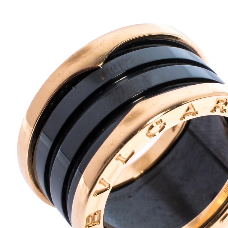 Bvlgari B.Zero1 Black Ceramic 18K Rose Gold 4-Band Ring Size 50 1