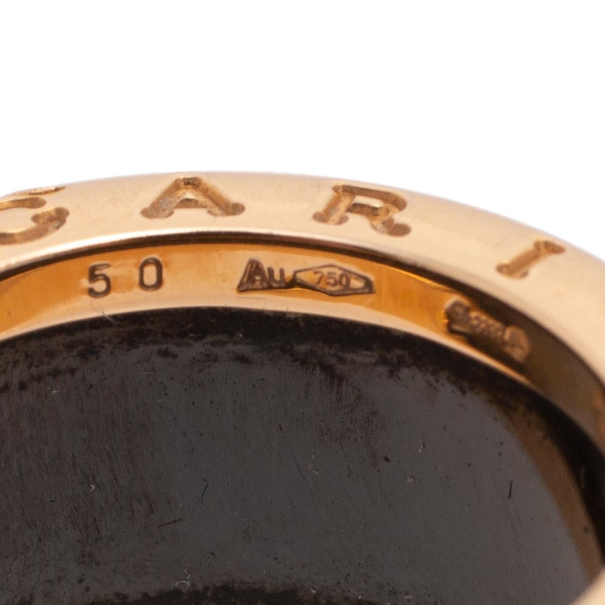 Bvlgari B.Zero1 Black Ceramic 18K Rose Gold 4 Band Ring Size 50 In Fair Condition In Dubai, Al Qouz 2