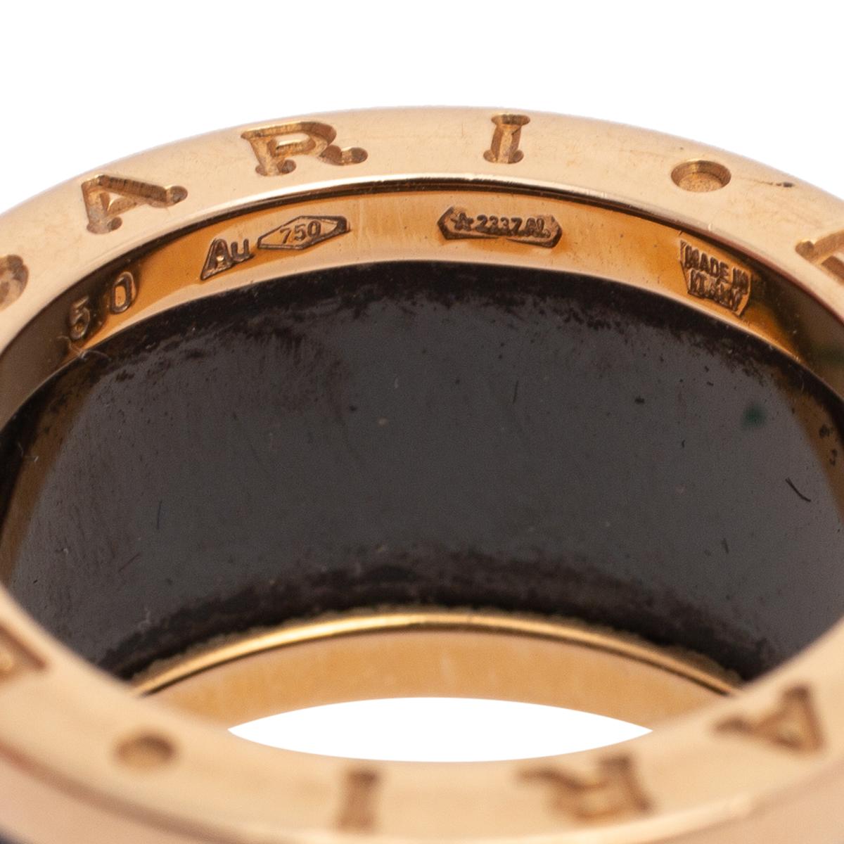 Women's Bvlgari B.Zero1 Black Ceramic 18K Rose Gold 4 Band Ring Size 50
