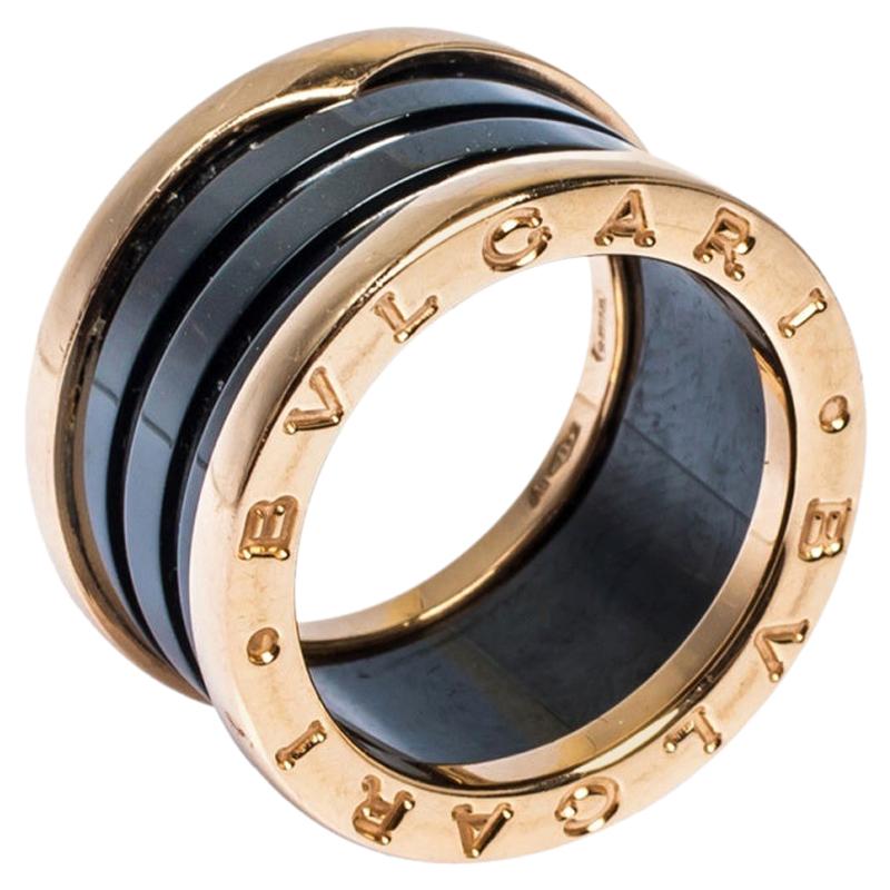 Bvlgari B.Zero1 Black Ceramic 18K Rose Gold 4-Band Ring Size 50