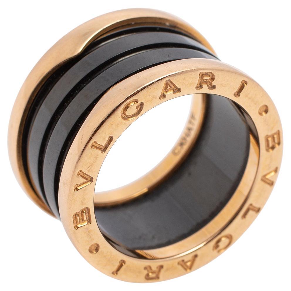 Bvlgari B.Zero1 Black Ceramic 18K Rose Gold 4 Band Ring Size 50