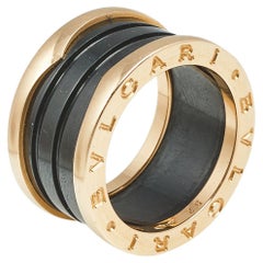 Bvlgari B.Zero1 Black Ceramic 18K Rose Gold 4-Band Ring Size 52
