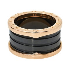 Bvlgari B.Zero1 Black Ceramic 18K Rose Gold 4-band Ring Size 53