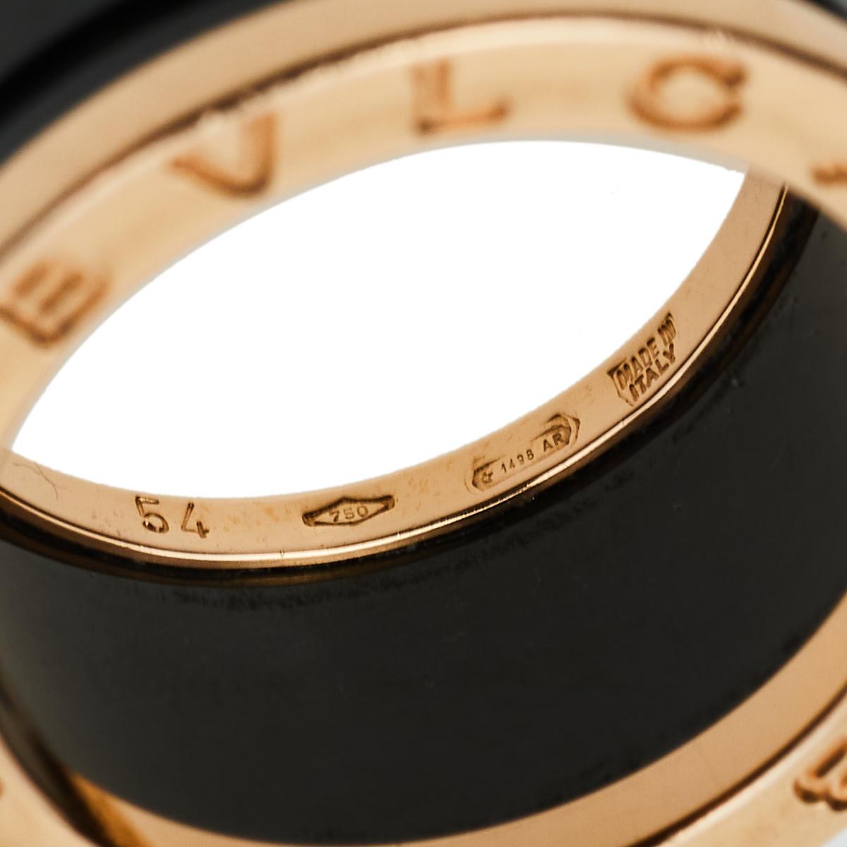 Bvlgari B.Zero1 Black Ceramic 18K Rose Gold 4-Band Ring Size 54 In Good Condition In Dubai, Al Qouz 2