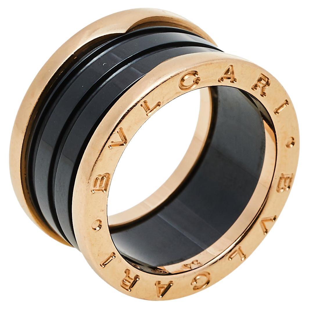 Bvlgari B.Zero1 Black Ceramic 18K Rose Gold 4-Band Ring Size 54