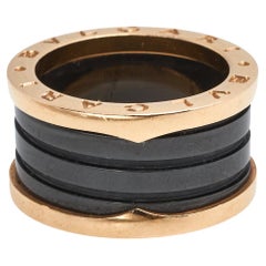 Bvlgari B.Zero1 Black Ceramic 18K Rose Gold 4- Band Ring Size 55