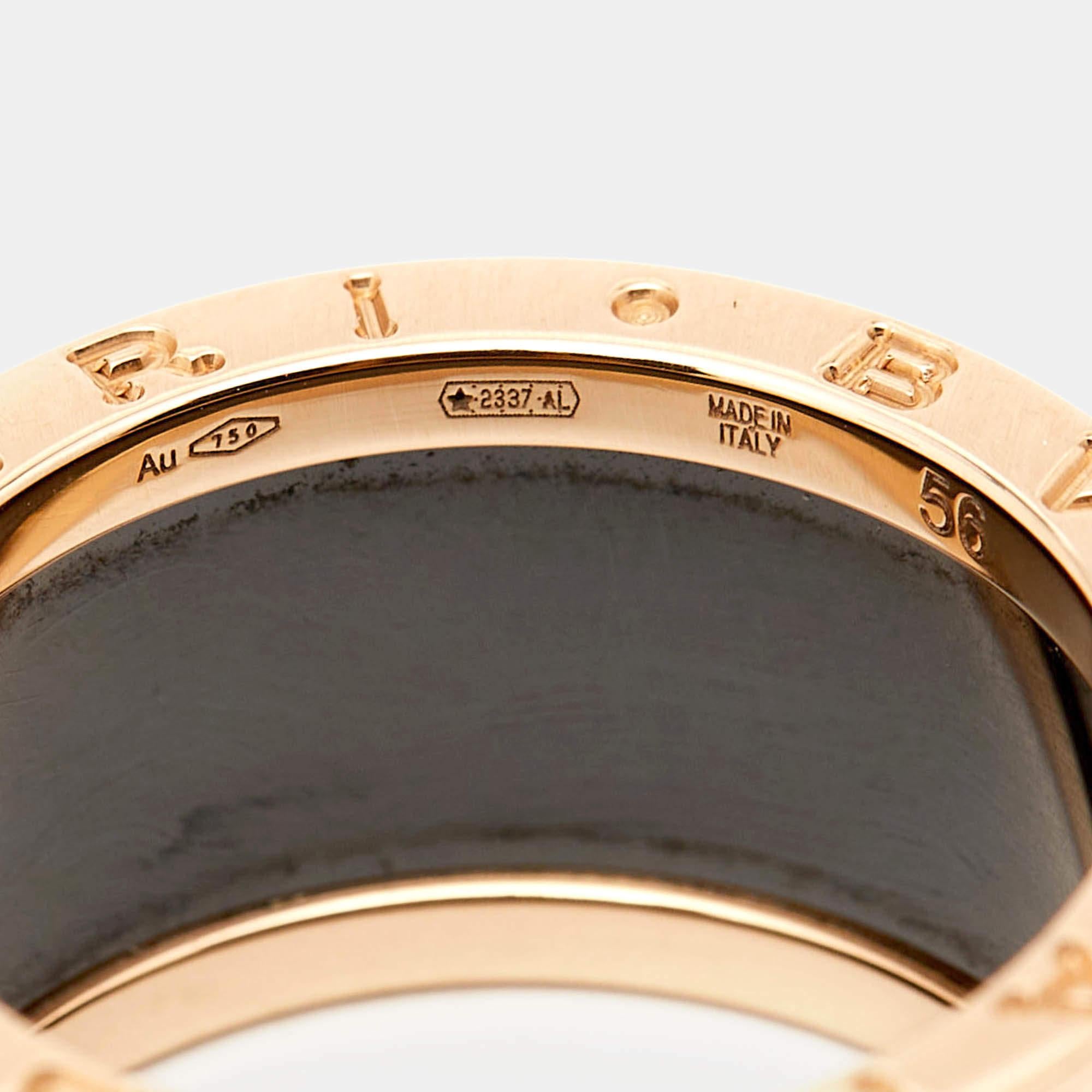 Bvlgari B.Zero1 Black Ceramic 18k Rose Gold 4 Band Ring Size 56 For Sale 1