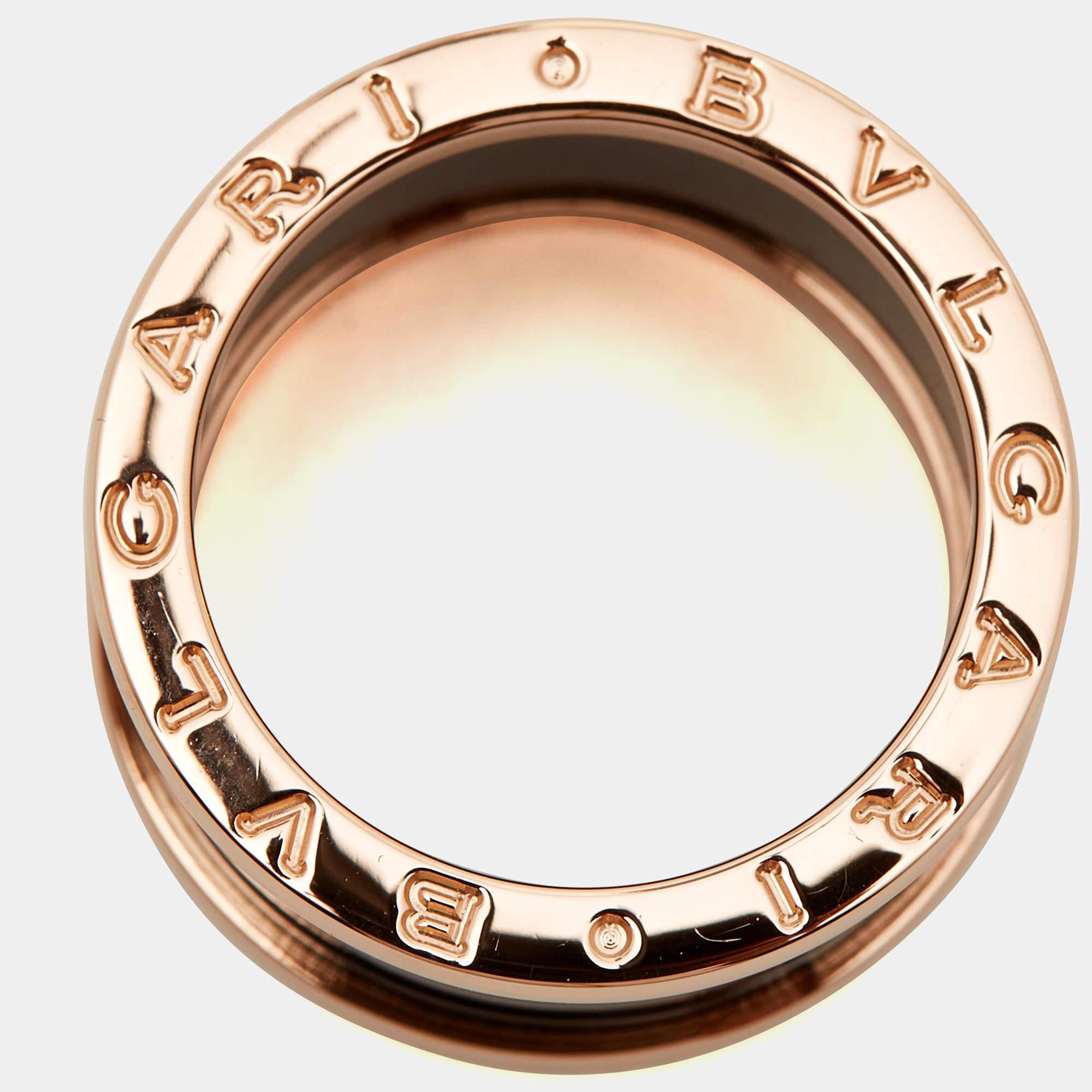 Contemporary Bvlgari B.Zero1 Black Ceramic 18k Rose Gold 4 Band Ring Size 56