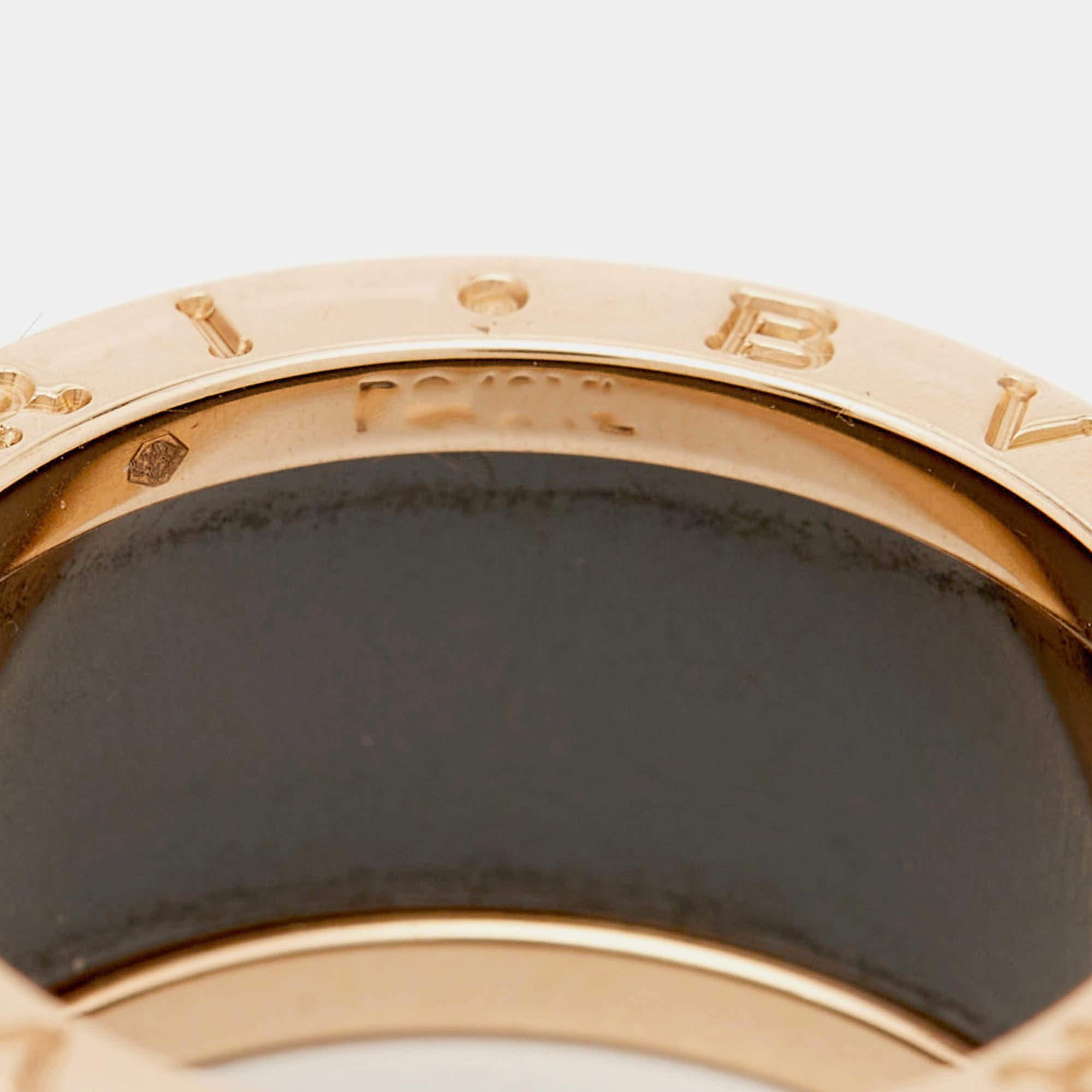 Bvlgari B.Zero1 Black Ceramic 18k Rose Gold 4 Band Ring Size 56 For Sale 2