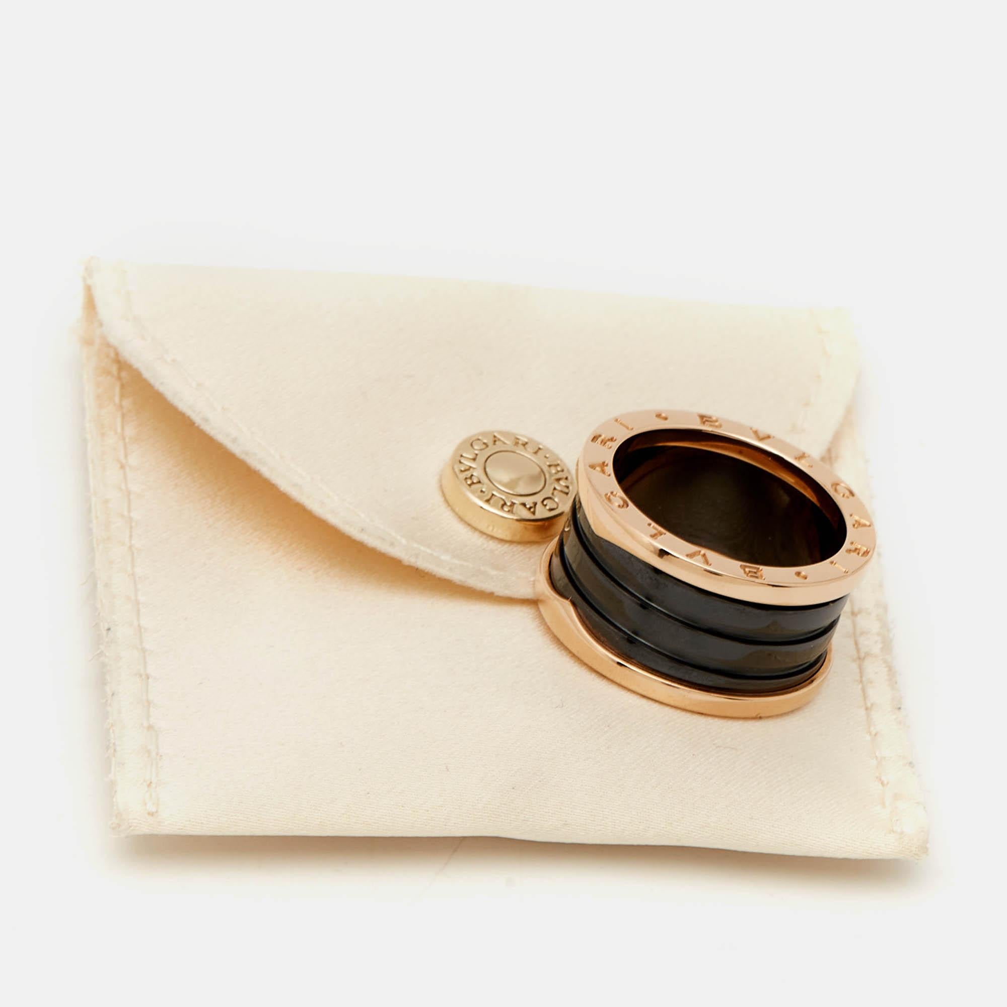 Bvlgari B.Zero1 Black Ceramic 18k Rose Gold 4 Band Ring Size 56 For Sale 3